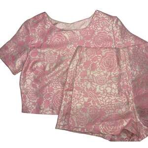 Do+Be shorts set pink silver floral high waist rise crop top small Do & Be